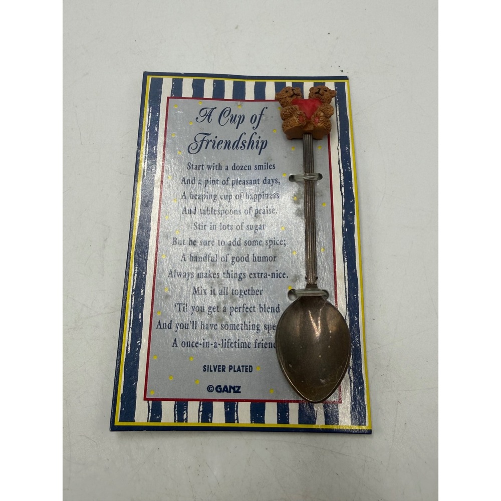 Ganz A Cup of Friendship Teddy Bear Heart Decorative Spoon E4690 Vintage